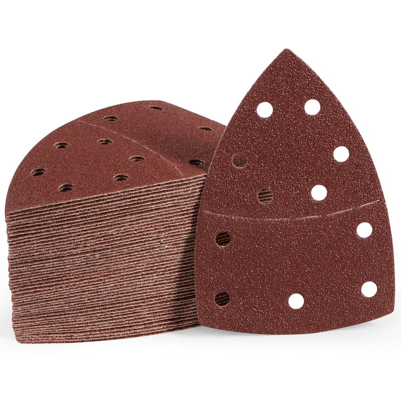 Shawya 50 PCS Mouse Sander Sandpaper for Mouse Sander 11 Hole Detail Sandpaper Sanding Paper 60 Grit Hook and Loop Sander Pads Triangular Sanding Sheets Abrasive Sanding Paper - Image 1